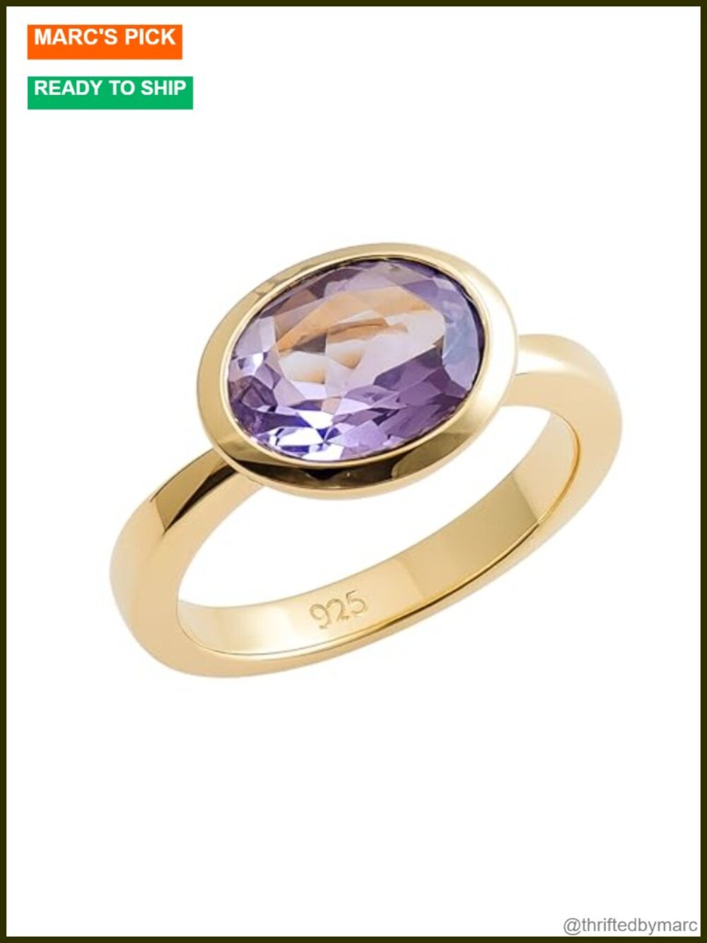 Amethyst Oval Ring 8x10mm 925 Solid Sterling Silver Gold Plated